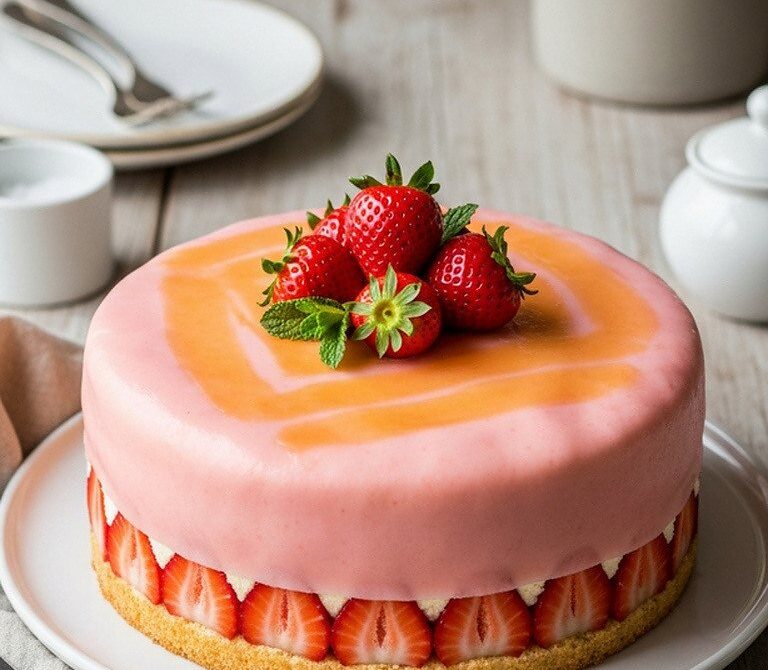 Classic Fraisier Cake with Strawberries and Mousseline Cream