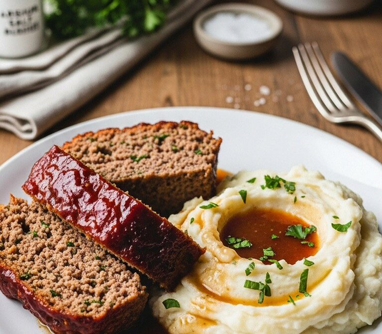 Classic Glazed Meatloaf With Creamy Mashed Potatoes