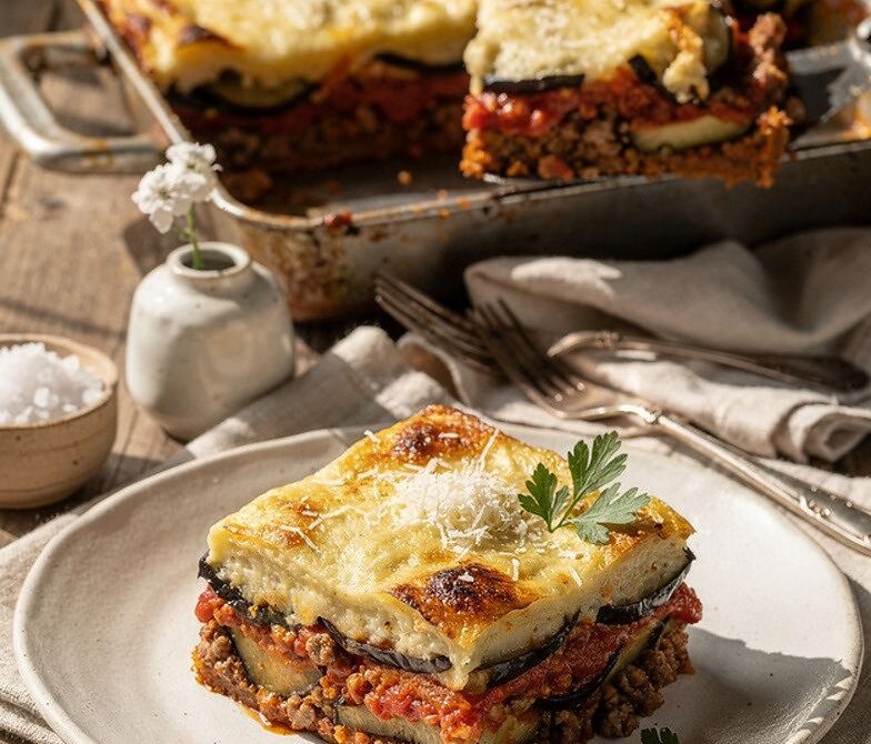 Classic Greek Moussaka With Eggplant, Meat Sauce, and Béchamel