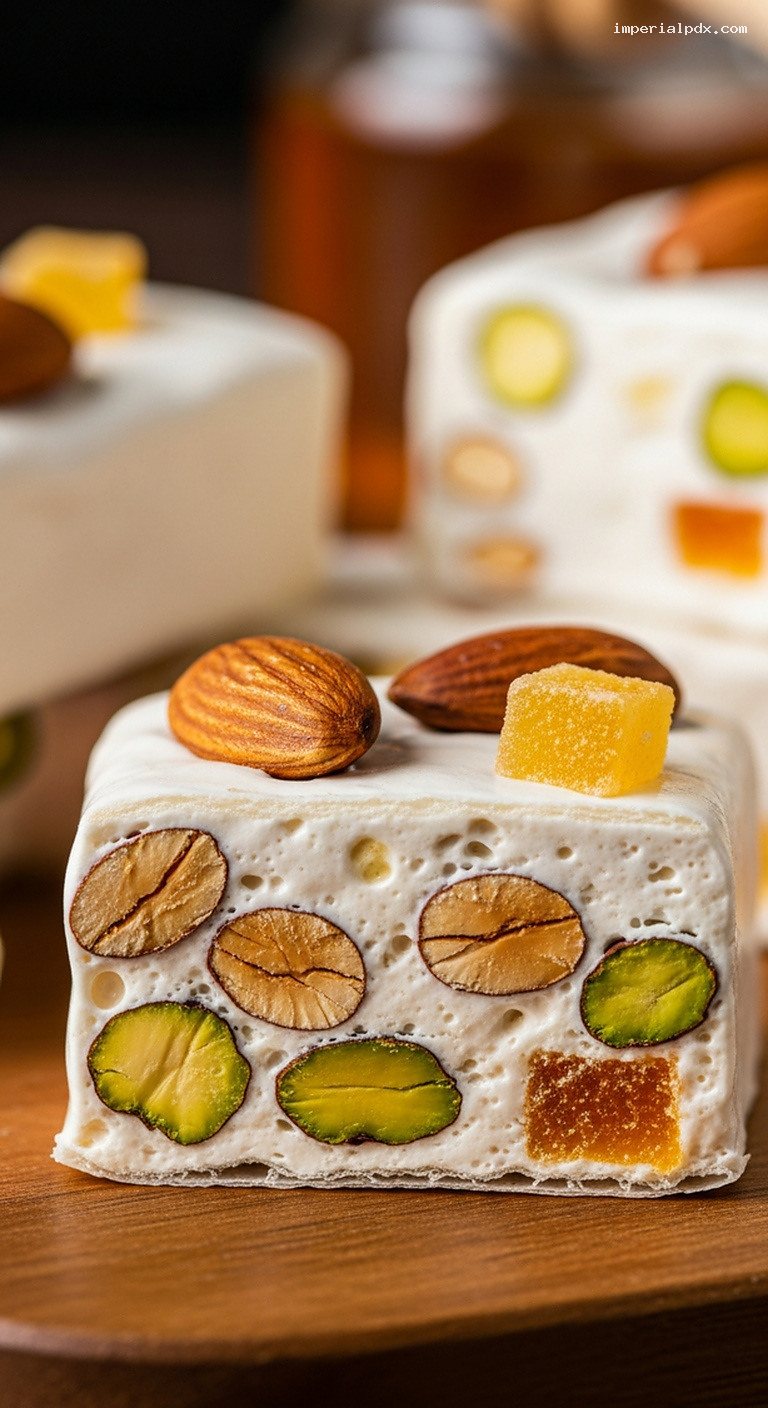 Classic Nougat de Montélimar with Honey and Nuts – Closeup