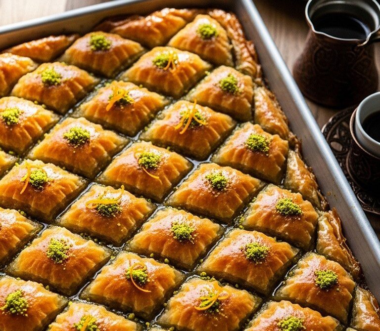 Classic Pistachio Baklava With Orange Blossom and Lemon Syrup