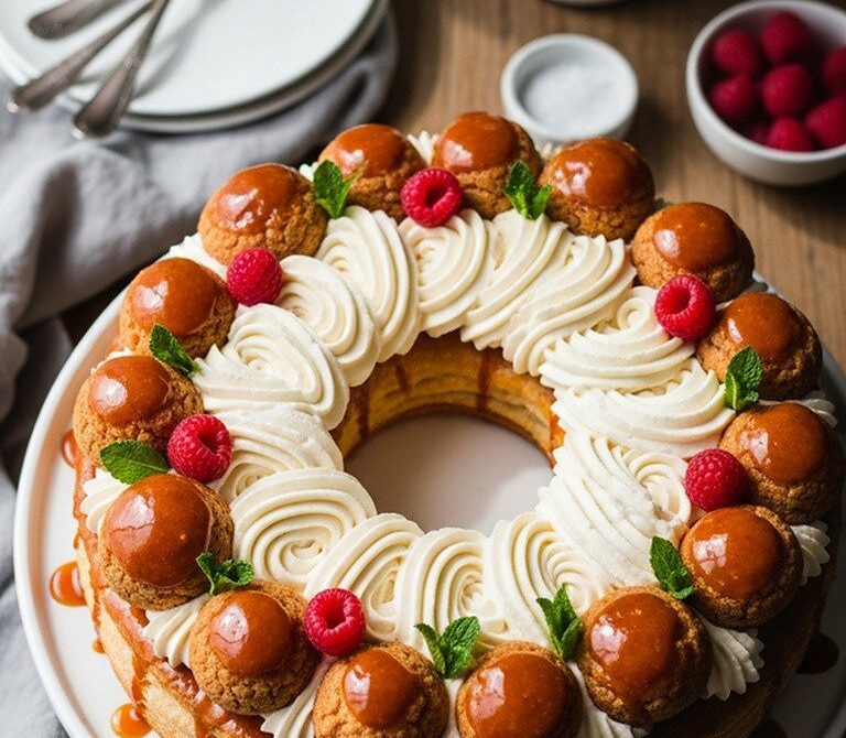 Classic Saint-Honoré Cake With Caramel Puffs and Cream