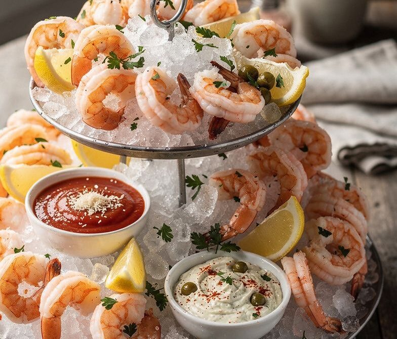 Classic Shrimp Cocktail Tower With Horseradish Sauce and Remoulade