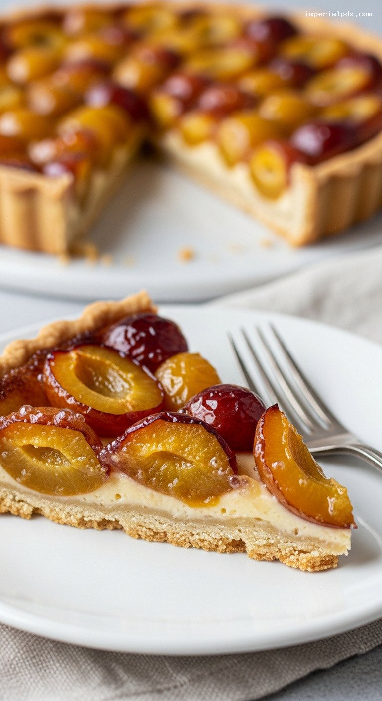 Classic Tarte Aux Mirabelles with Caramelized Edges – Closeup