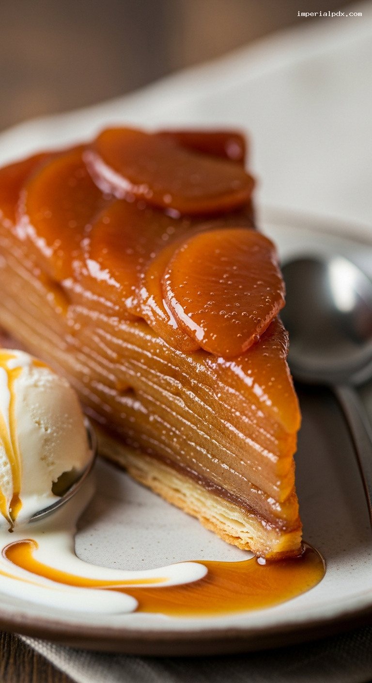 Classic Tarte Tatin With Caramelized Apples and Puff Pastry – Closeup