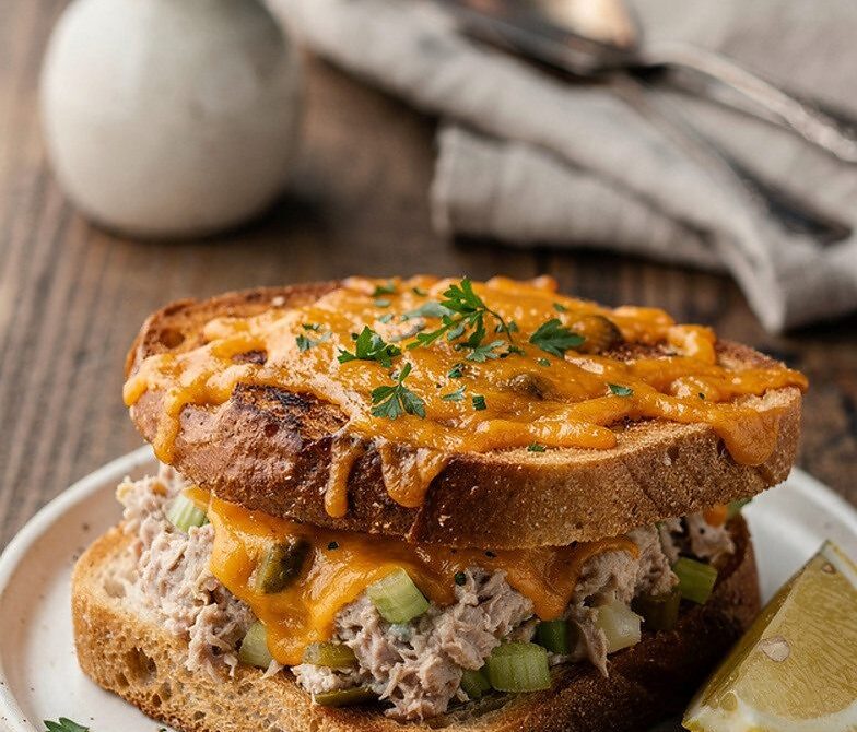 Classic Tuna Melt With Celery Pickles and Sharp Cheddar