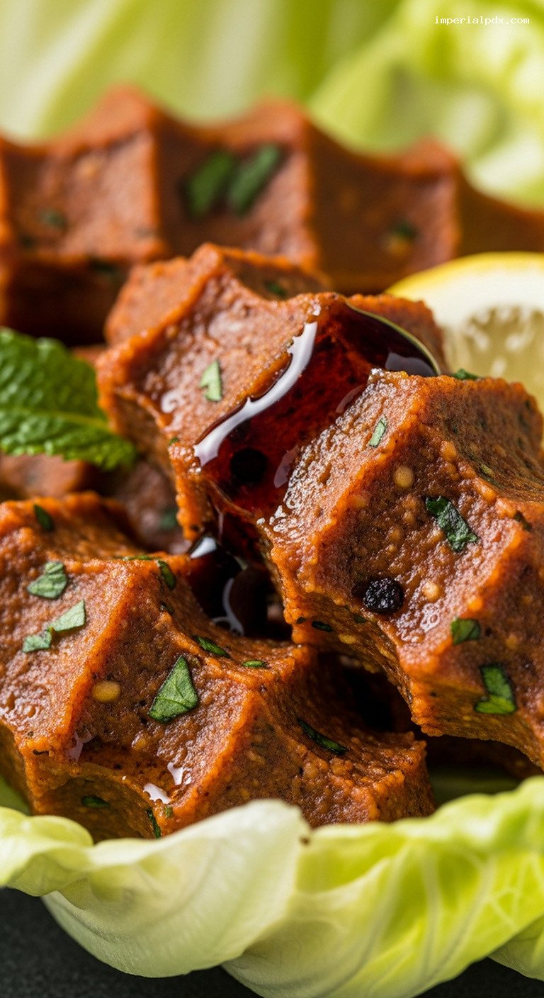 Cooked-Style Çiğ Köfte Platter With Bulgur and Herbs – Closeup
