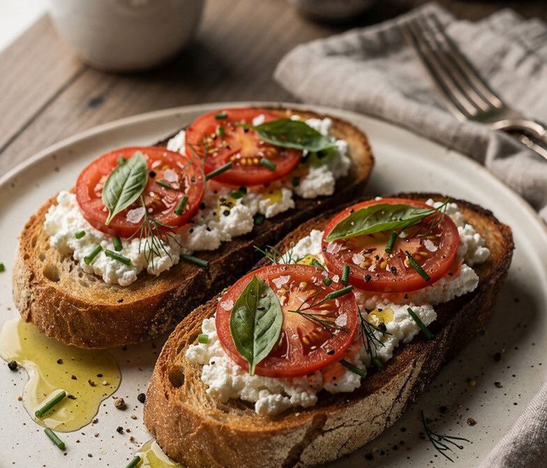 Cottage Cheese Tomato Herb Toast With Olive Oil
