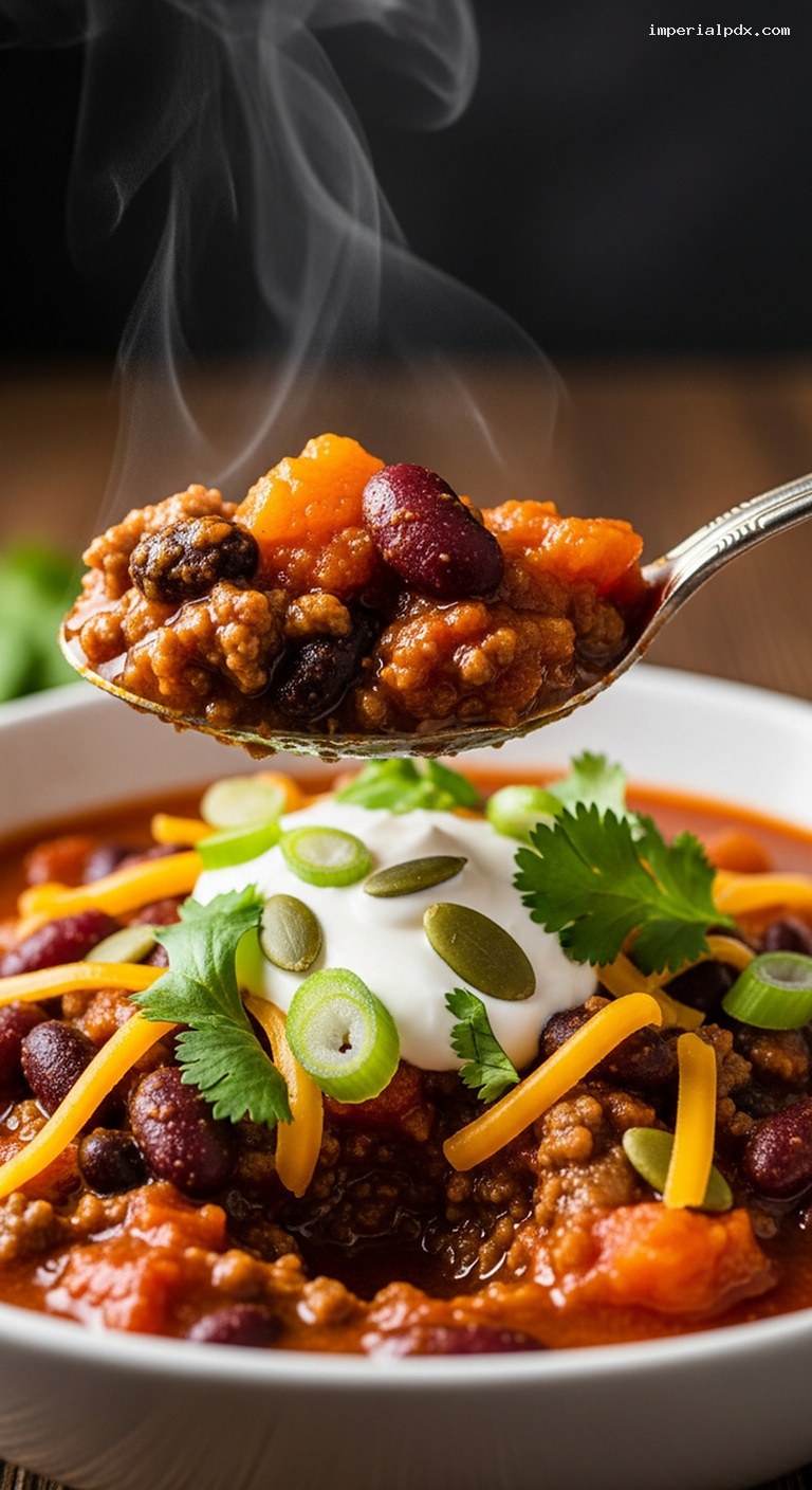 Cozy Autumn Beef and Pumpkin Chili – Closeup