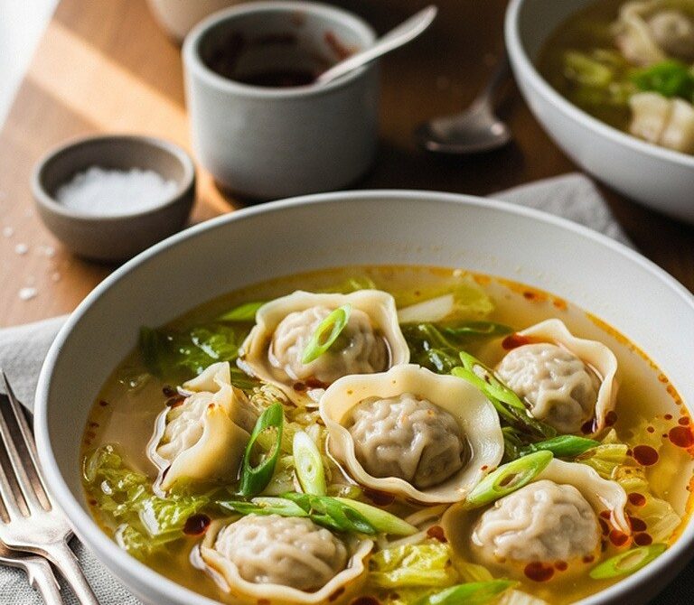 Cozy Ground Beef Dumpling Soup with Napa Cabbage