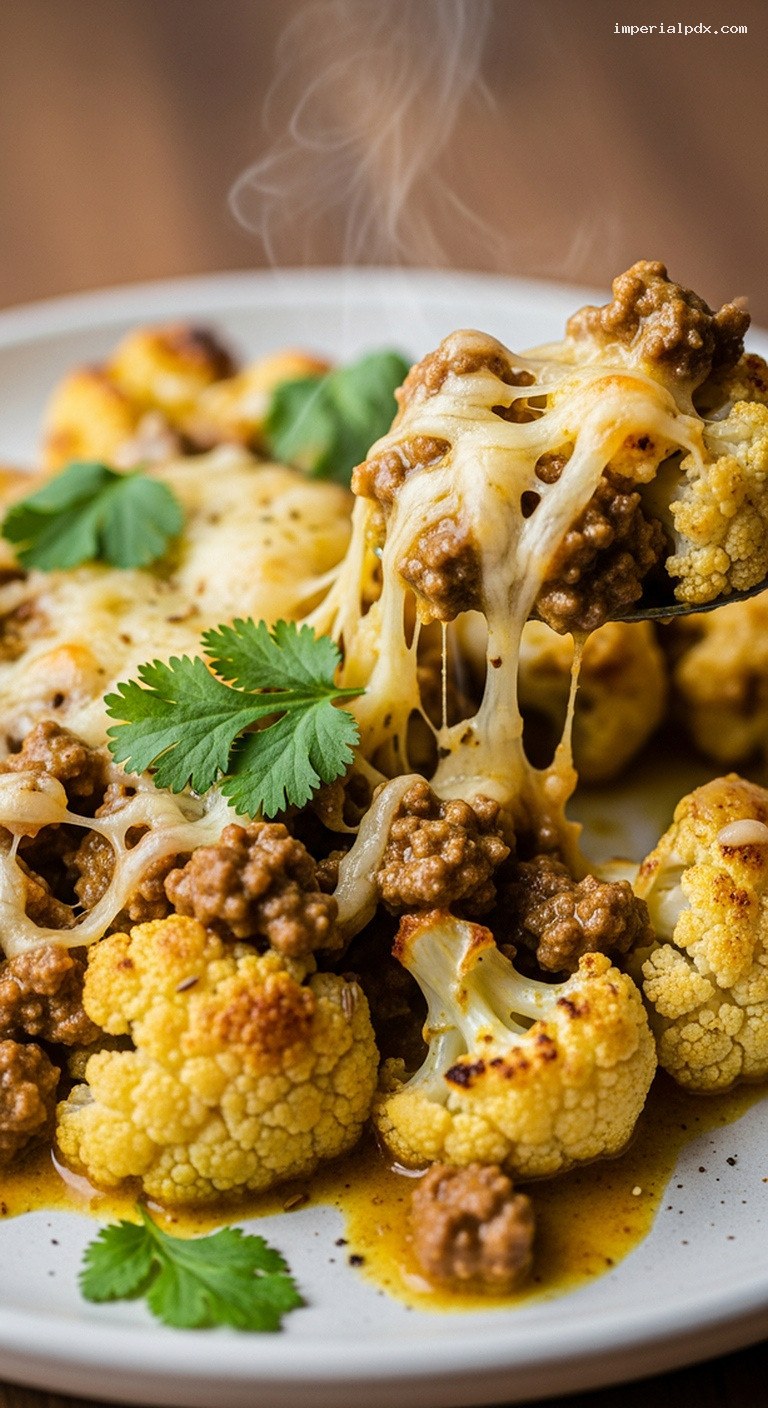 Creamy Beef and Cauliflower Curry Bake – Closeup