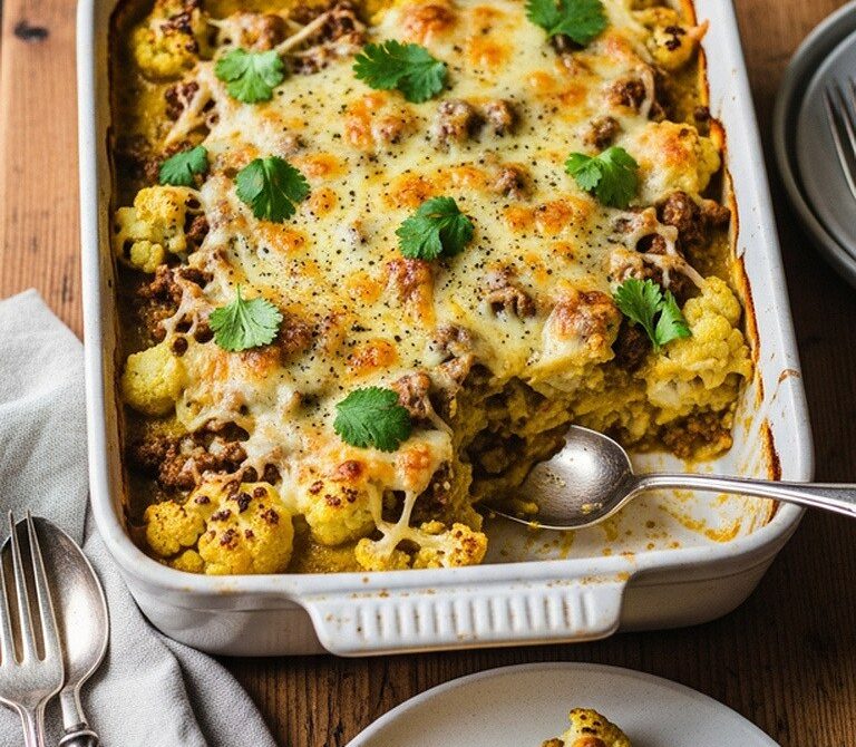Creamy Beef and Cauliflower Curry Bake