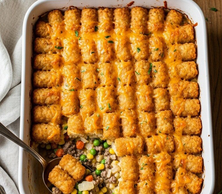 Creamy Beef and Veggie Tater Tot Hotdish