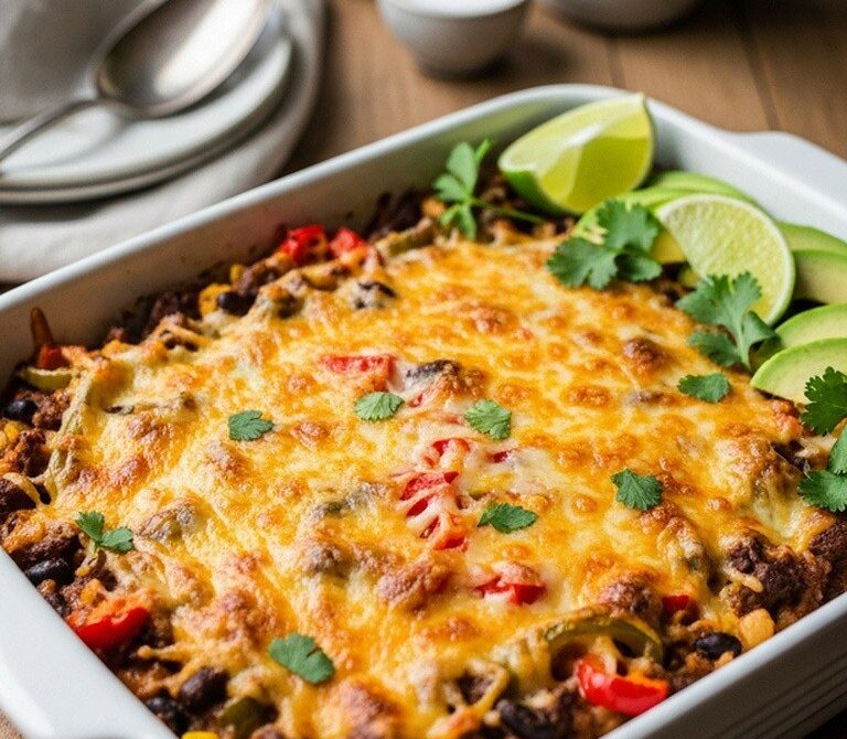 Creamy Beef Fajita Rice Bake Casserole