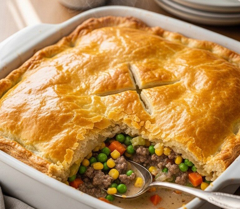 Creamy Beef Pot Pie with Flaky Pastry Crust
