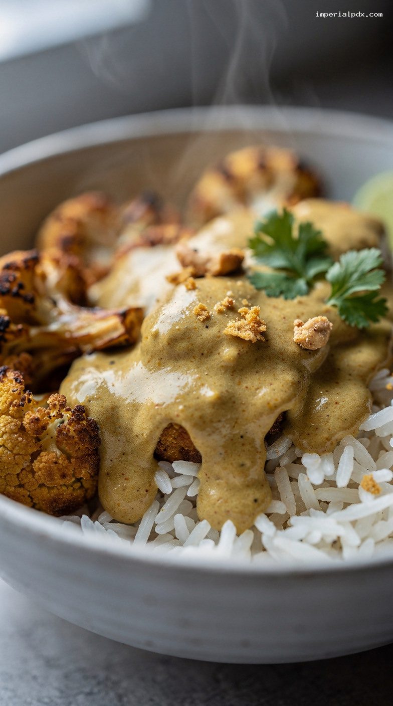 Creamy Cashew Coconut Curry Sauce with Lime and Garlic – Closeup
