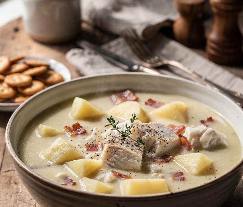 Creamy New England Fish Chowder With Bacon and Potatoes