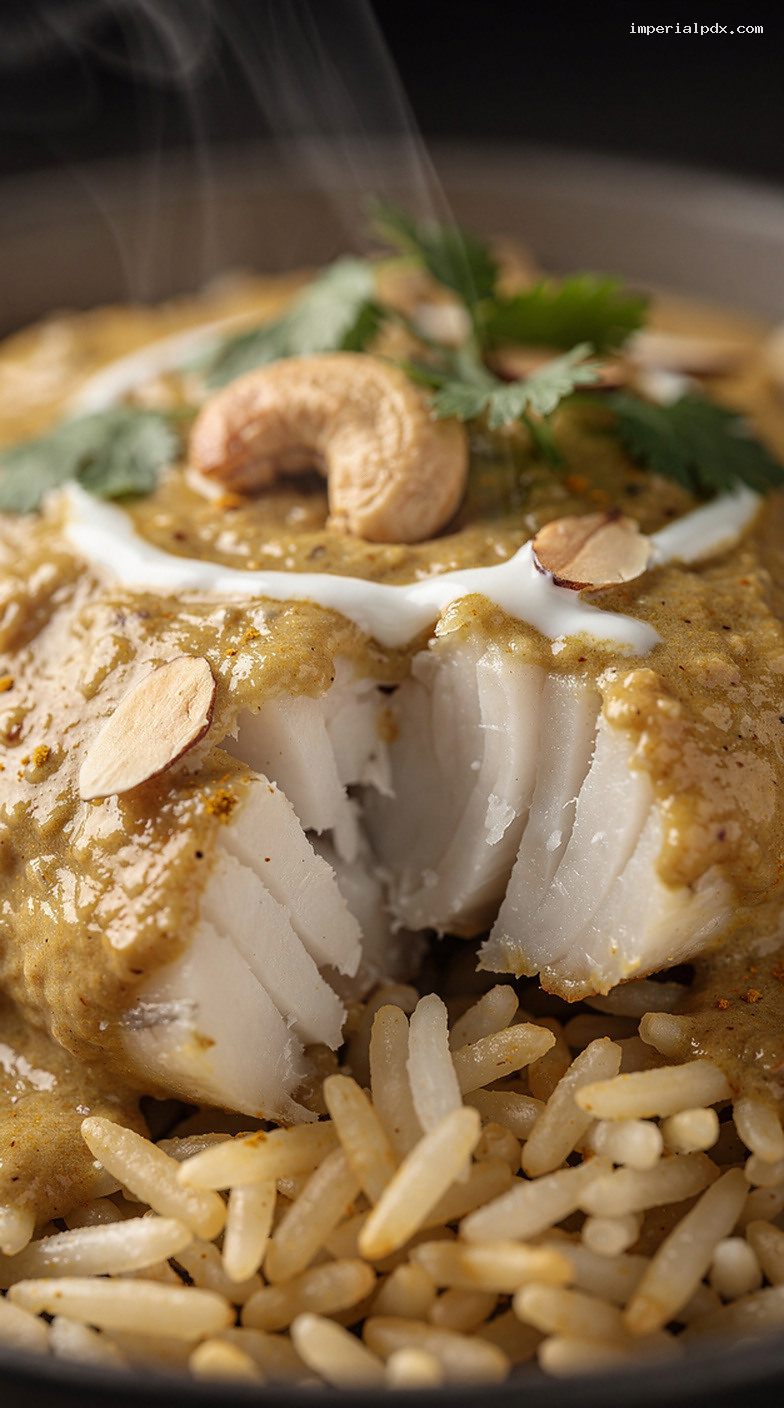 Creamy North Indian Fish Korma With Basmati Rice – Closeup