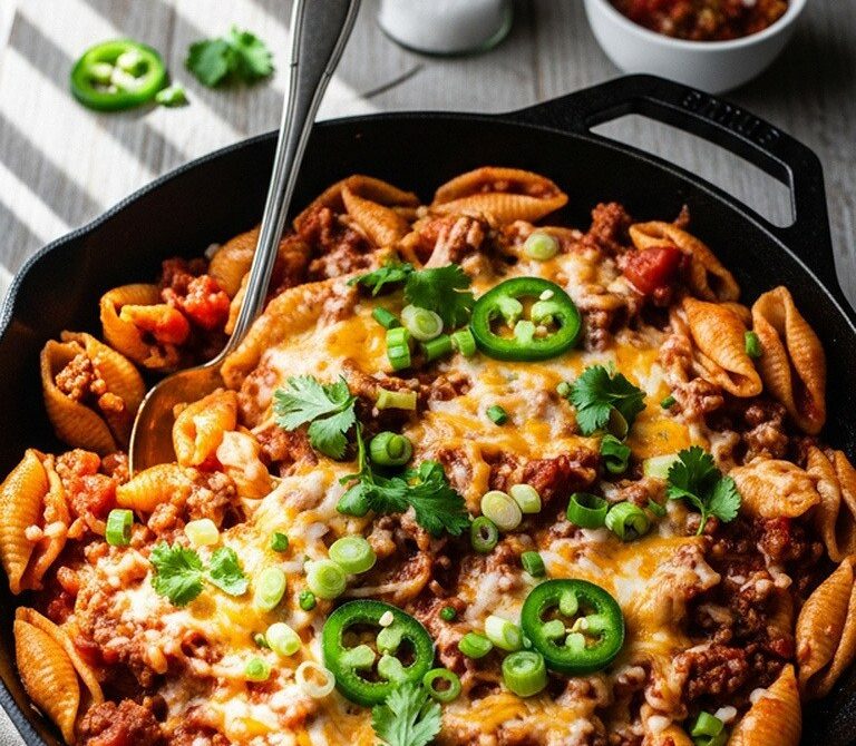 Creamy Skillet Beef Taco Pasta