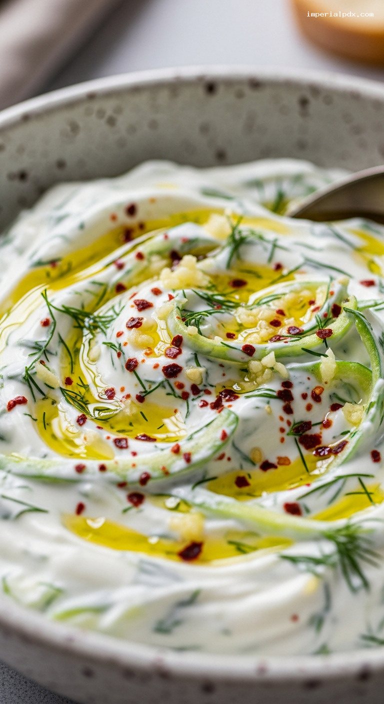 Creamy Turkish Yogurt Zucchini Salad with Dill – Closeup