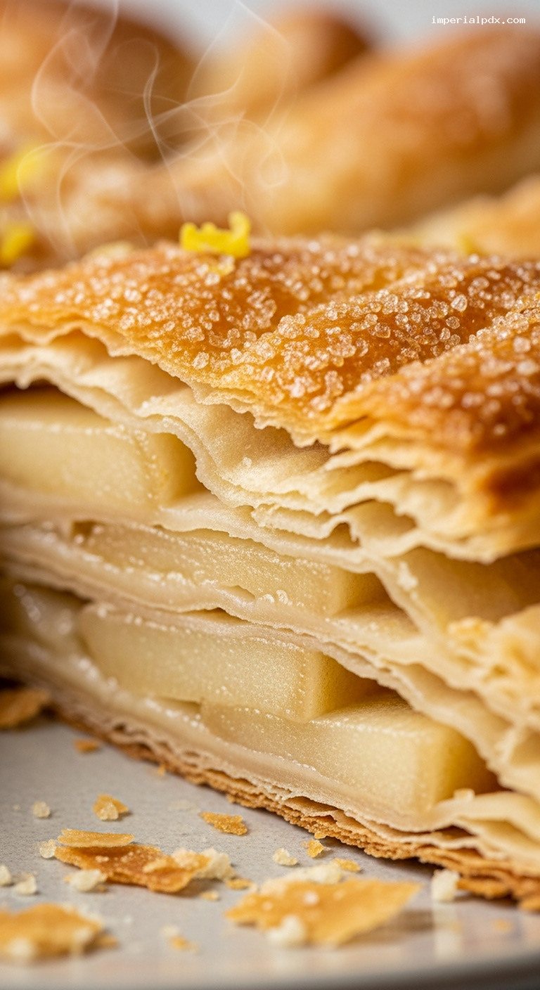 Crisp Gascon Apple Croustade With Rum-Scented Layers – Closeup