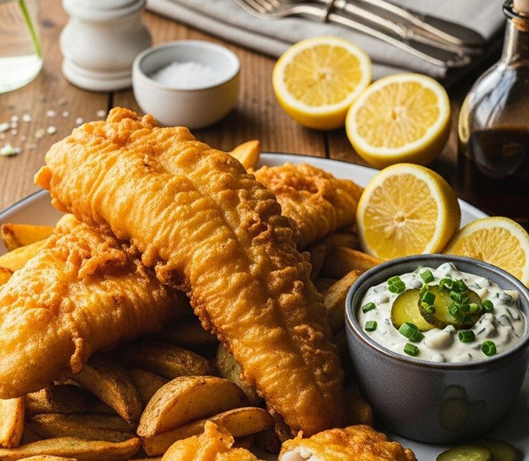 Crispy Beer-Battered Cod and Chips with Tartar Sauce