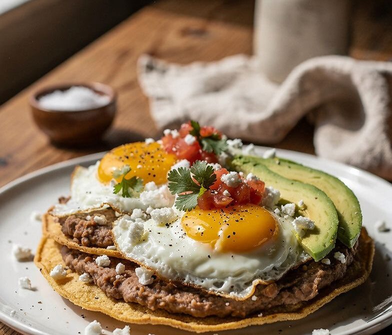 Crispy Breakfast Tostadas With Refried Beans, Egg, and Avocado