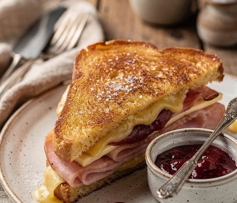 Crispy Brioche Monte Cristo Breakfast Sandwich With Jam