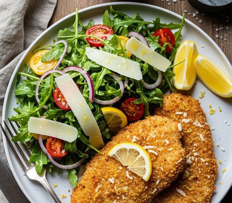 Crispy Fish Milanese With Arugula and Lemon Salad