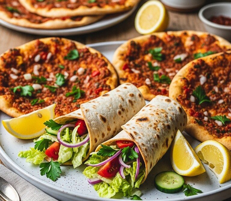 Crispy Turkish Lahmacun with Spiced Lamb and Herbs