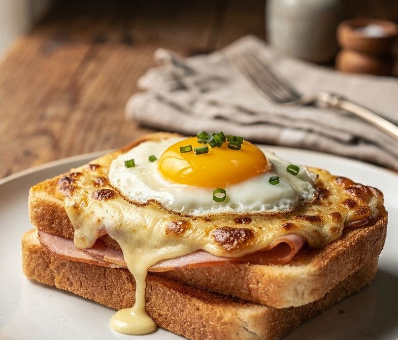 Croque Madame with Béchamel, Ham, Gruyère, and Fried Egg