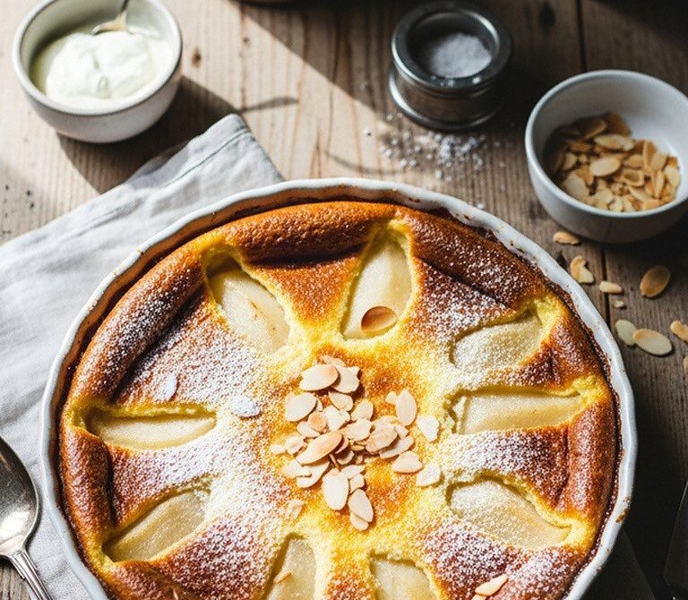 Custardy Pear Flognarde, A French Clafoutis-Style Dessert