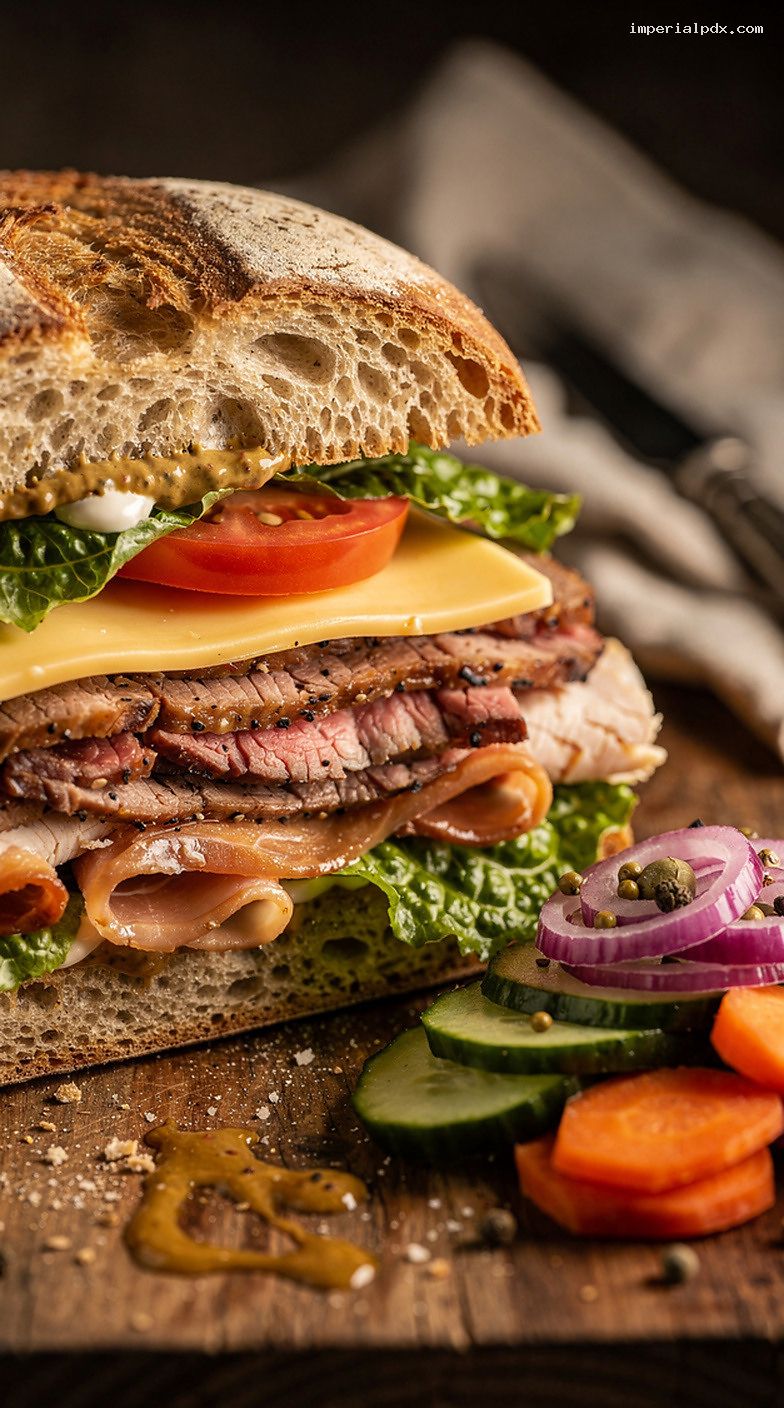Deli-Style Cold-Cut Sandwich Board With House-Roasted Beef – Closeup