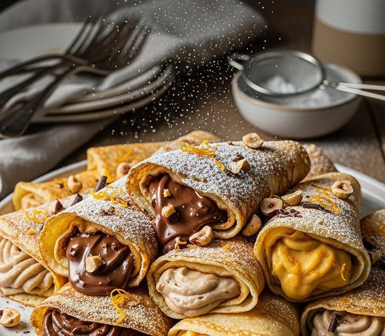 Delicate Filled Crêpes With Luscious Sweet Creams