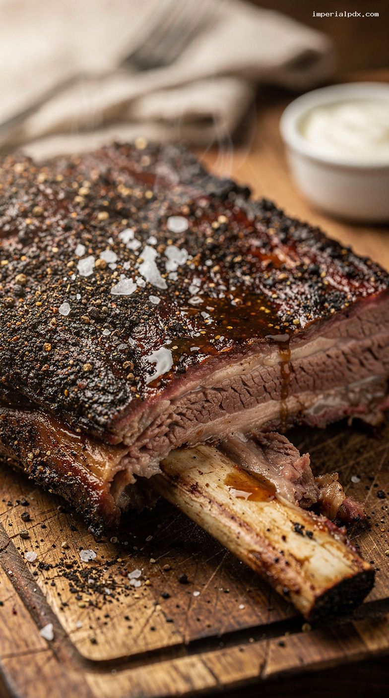 Dino-Style Smoked Beef Back Ribs with Salt and Pepper – Closeup