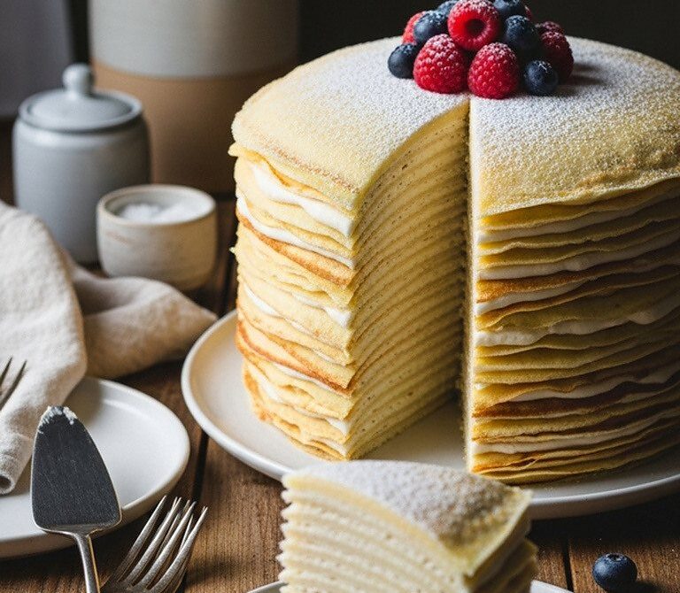 Elegant Mille-Crêpes Cake with Light Pastry Cream