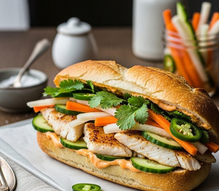 Fish Bánh Mì with Pickled Veggies and Spicy Mayo