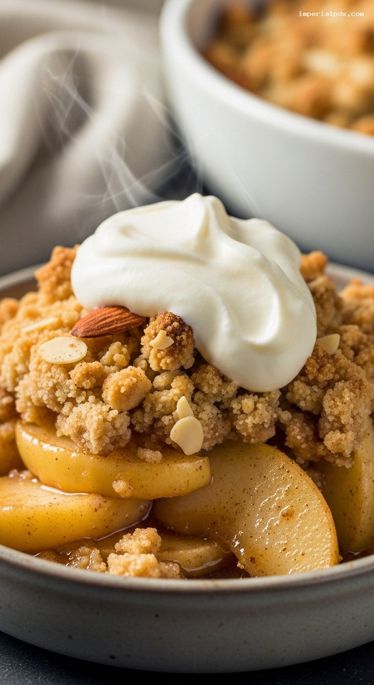 French Bakery-Style Apple Crumble With Crème Fraîche – Closeup