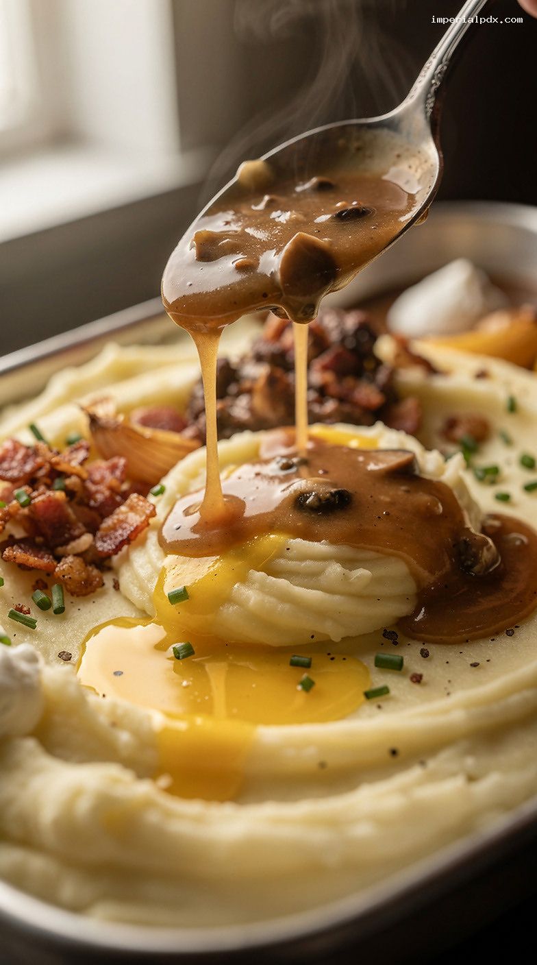 Fully Loaded Garlic Mashed Potato Bar With Toppings – Closeup