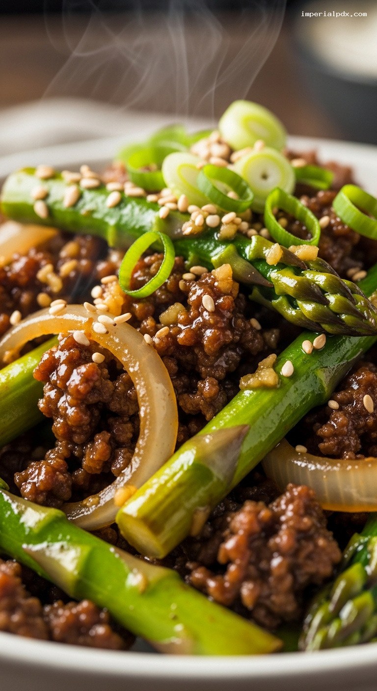 Garlicky Beef and Asparagus Stir-Fry with Soy Ginger – Closeup