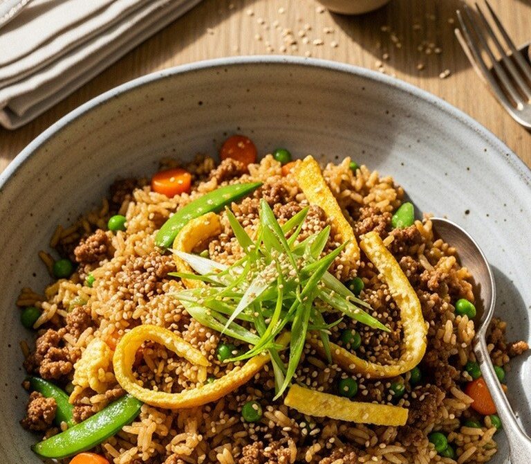 Garlicky Beef Fried Rice With Peas and Carrots