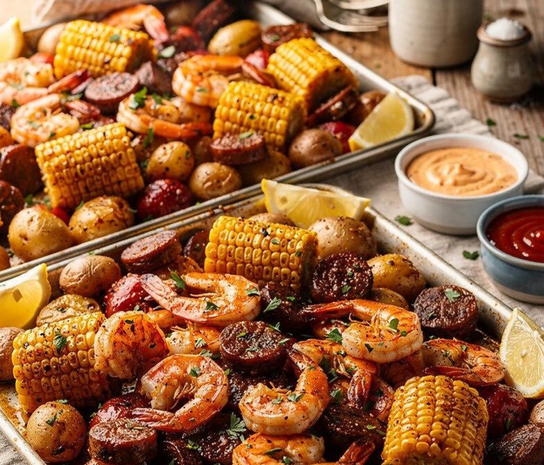 Garlicky Cajun Seafood Boil With Shrimp, Sausage, and Corn
