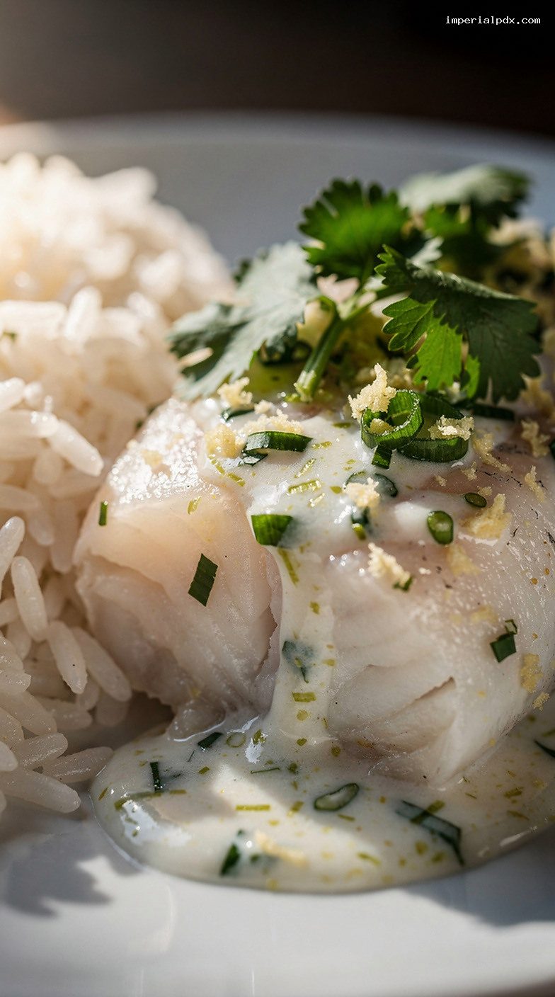 Ginger-Lime Coconut Drizzle with Chili and Cilantro – Closeup