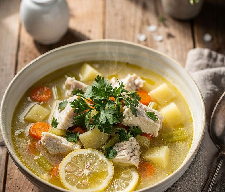 Greek Psarosoupa Fish Soup With Avgolemono and Parsley