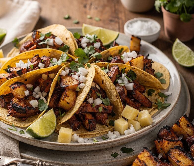 Grilled Al Pastor Pork Skewers with Pineapple Tacos