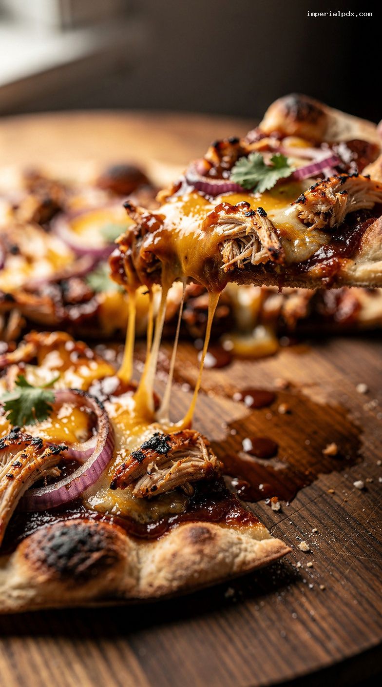 Grilled BBQ Chicken Naan Pizza with Red Onion and Cheese – Closeup