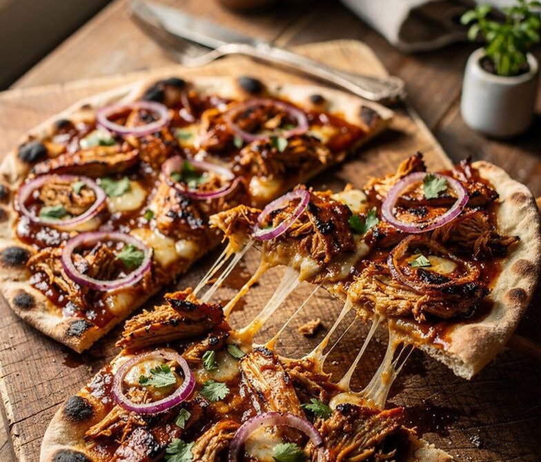 Grilled BBQ Chicken Naan Pizza with Red Onion and Cheese