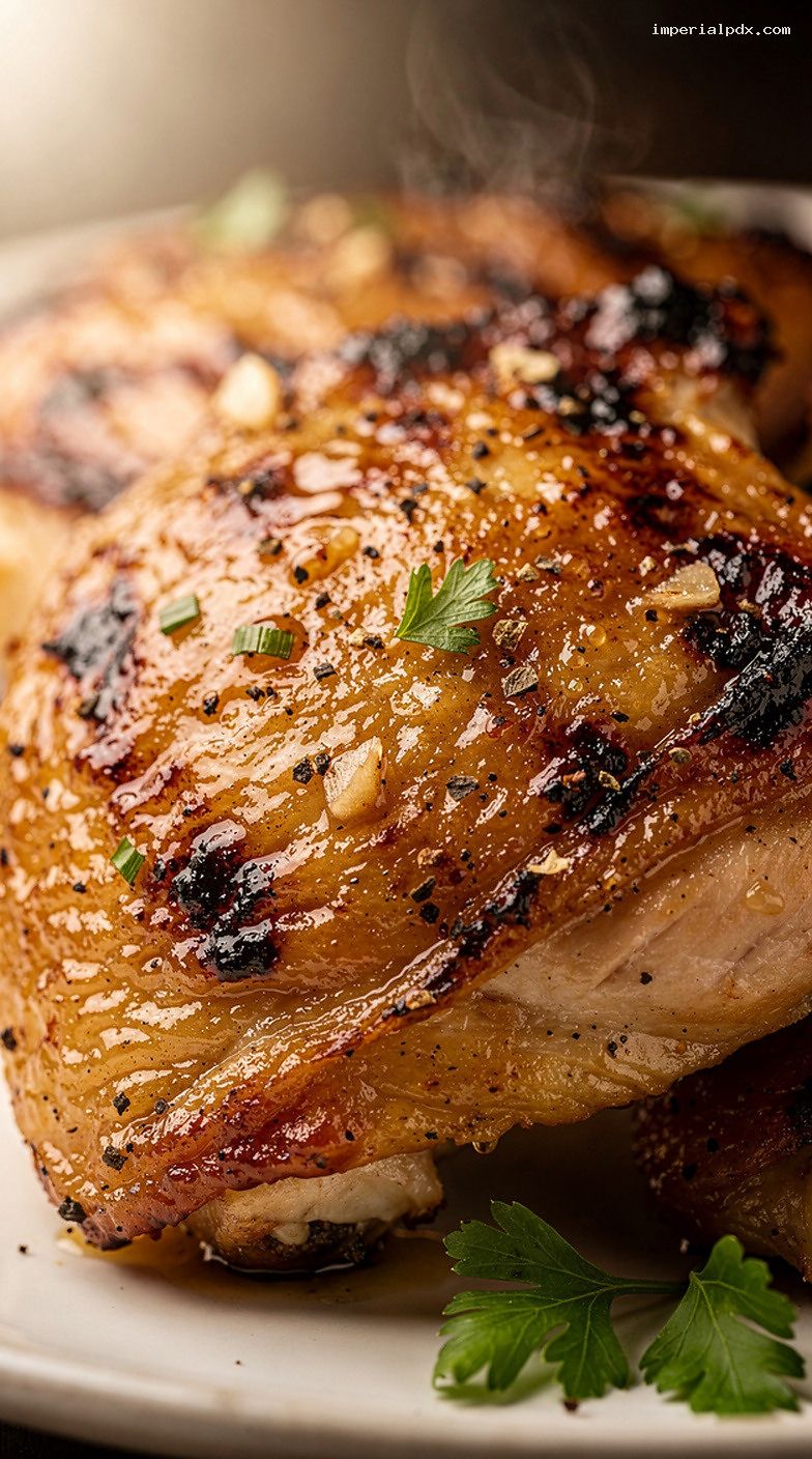 Grilled Honey Mustard Chicken Thighs with Sweet-Tang Glaze – Closeup
