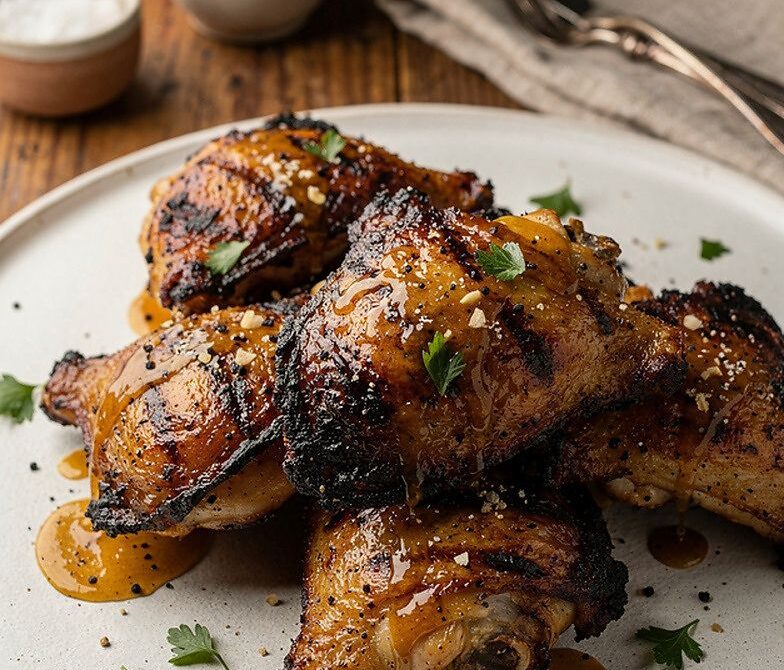 Grilled Honey Mustard Chicken Thighs with Sweet-Tang Glaze