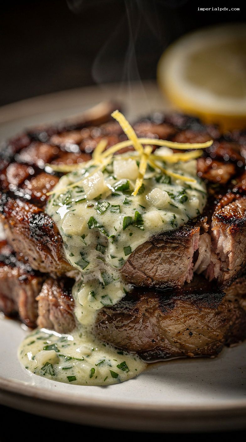 Grilled Lamb Chops with Mint-Garlic Butter and Lemon Zest – Closeup